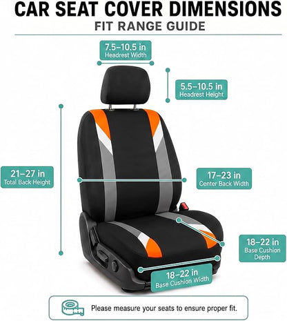 FH Group Front Set Cloth Car Seat Covers for Low Back Car Seats with Removable Headrest, Universal Fit, Airbag Compatible Car Seat Cover for SUV, Sedan, Van, Orange - Image 8