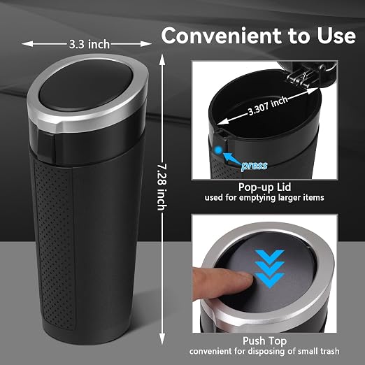 Car Trash Can Bin with Lid - 2 Packs Mini Car Garbage Can Cup Holder-Silver Small Leakproof Vehicle Trash Garbage Can Bin-Automotive Car Organizers and Storage for Back Seat SUV Truck Accessories - Image 6