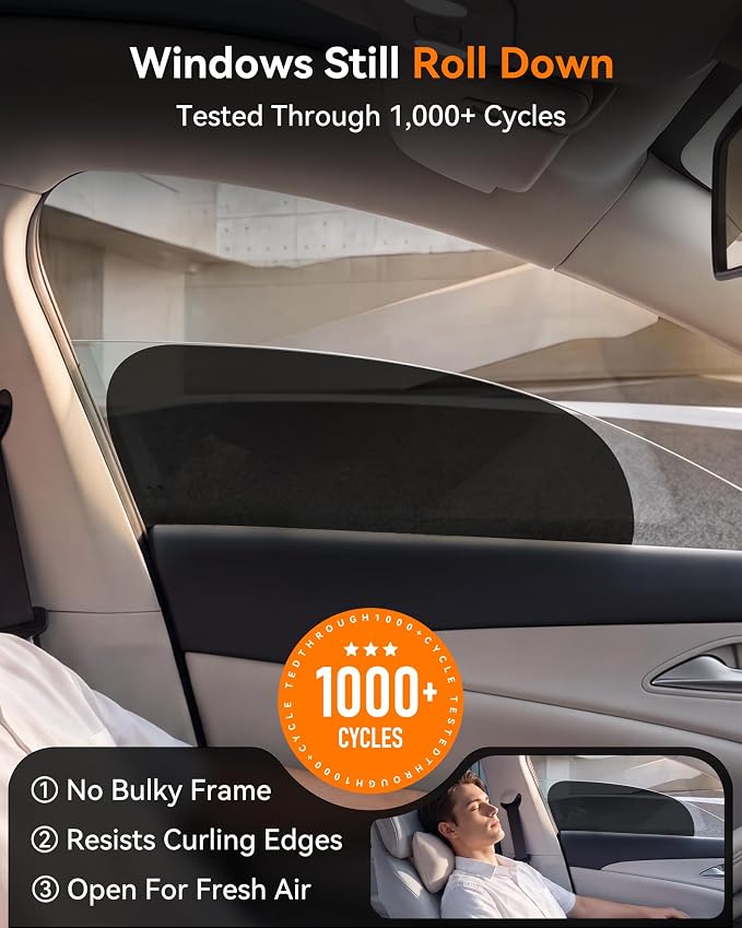 Car Side Window Sun Shades, Static Cling for Commuters and Rentals, 2 Pack | Helps reduce glare and heat buildup while staying attached during normal window movement for daily drives and rental cars - Image 3