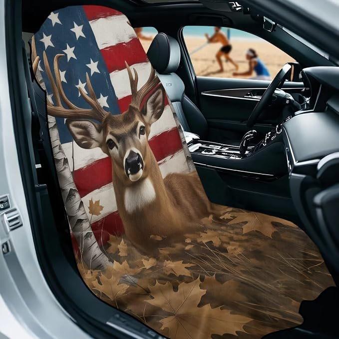 American Flag Deer Car Seat Towel for Front Seat Only Camo Deer Car Interior Seat Protector American Flag Auto Interior Accessories with Storage Bag 250Th Anniversary Beach Towel Yoga Towels - Image 2