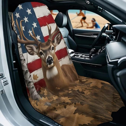 American Flag Deer Car Seat Towel for Front Seat Only Camo Deer Car Interior Seat Protector American Flag Auto Interior Accessories with Storage Bag 250Th Anniversary Beach Towel Yoga Towels - Image 2