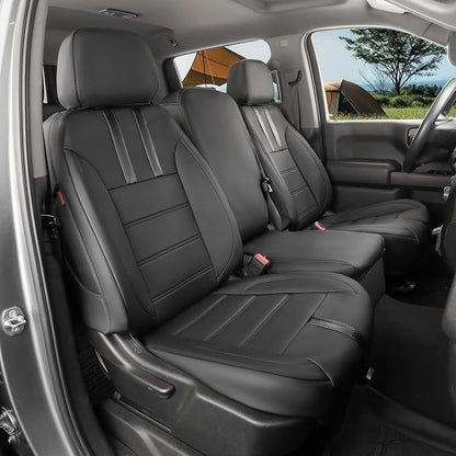 Silverado Seat Covers for 2014-2018 Chevy Silverado/GMC Sierra 1500/HD 2500/3500 DoubleCab Pickup,2-Door,Fully Covered,Waterproof Truck Leather Seat Protector(Full Set,Black & Carbon Fiber) by Coverdream