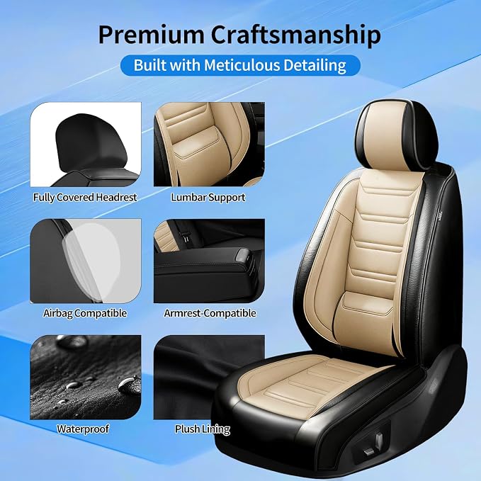 Fit Patriot Seat Covers Custom Fit for Jeep Patriot 2007-2017, Front Pair | Premium Leather Full Coverage Protector, Waterproof, Breathable, Scratch Resistant, Easy Wipe, Airbag Compatible, Black+Beige - Image 7