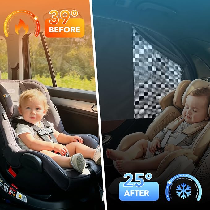 LEIWOOR 1-Pack Magnetic 2 Layers UV Protection Car Window Shades for Baby | Easy install privacy full/half shade black car back side window shades breathable heat block Curtain for truck SUV van sedan - Image 8