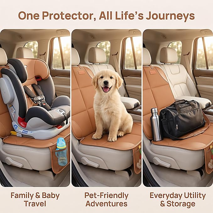 SMART ELF Car Seat Protector 2-Pack, Thick Padding Cushion (Dark Brown) | Baby and Pets for Child Car Seat with Thicily Padded and Non-Slip Backing Mesh Pockets, Universal Size - Sedan SUV Truck - Image 3
