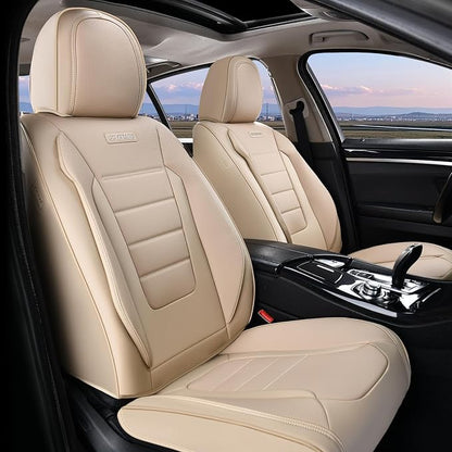 Coverado Front and Back Seat Covers for Cars, Nappa Leather Car Seat Covers, Automotive Seat Covers for Trucks, 5 Seats Waterproof Carseat Protector Car Seat Cover Beige, Universal Fit for Most Cars - Image 2