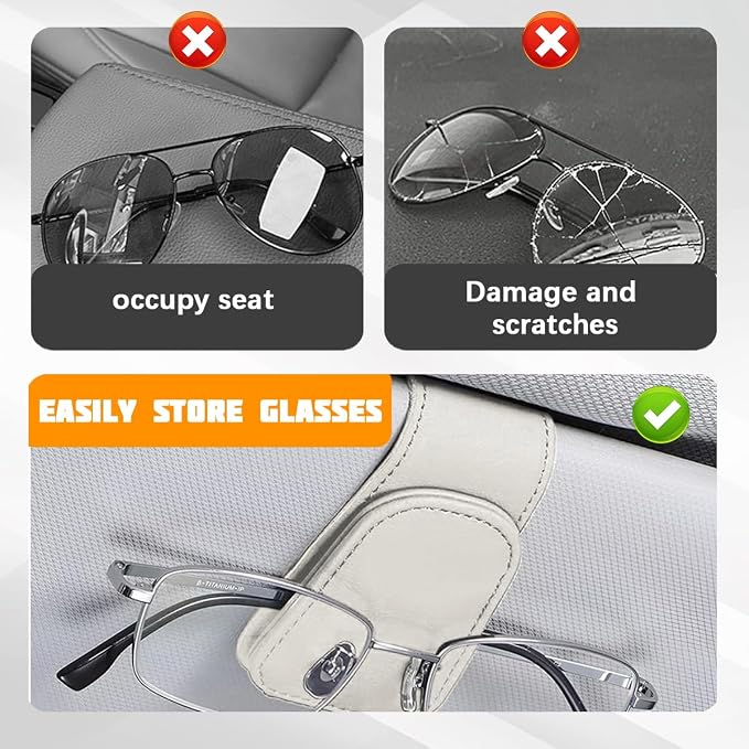 Sunglasses Holder for Car Visor, Microfiber Leather Magnetic Sun Visor Eyeglasses Hanger & Ticket Card Clip, Multi-Function Automotive Interior Glasses Mount, Universal Fit (Light Beige) - Image 5