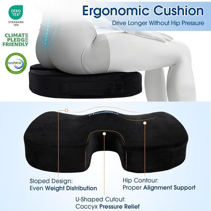 CloudBliss Ergonomic Seat Cushion & Lumbar Support Pillow Set, Black,Large | Back Pain & Sciatica Relief, Memory Foam Support, Adjustable Straps, Machine Washable Velvet, Perfect for Office, Car, Gaming - Image 6