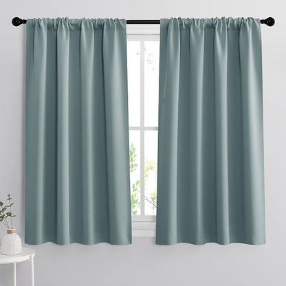 RYB HOME 54 inch Blackout Curtains for Living Room Bedroom, Rod Pocket | Thermal Insulated, Room Darkening, Temperature Balance, Shades for Studio Dorm Rental Room, W42 x L54, Dusty Blue, 2 Panels by RYBHOME