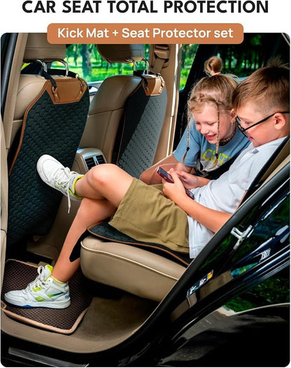 Kick Mat Back Seat Protector - Car Back Seat Cover for Kids Feet - Waterproof & Sturdy Protector for Upholstery from Dirt, Mud, Scratches and Stain (Hexy Set) - Image 4