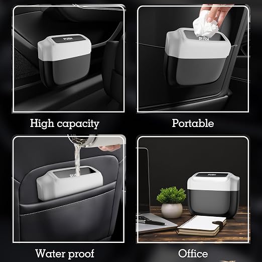 2 Pack Car Trash Can with Lid, Built-in Storage Garbage Bag, Silver | Leakproof Car Door Trash Can with Hook, 60pcs Trash Bags, Mini Automotive Garbage Bin for Vehicle, Office, Home - Image 5