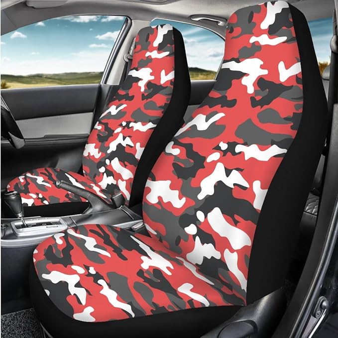 Red and Gray Camoflag Seat Covers for Cars Front Seat, Two Pack Front Seat Covers Car Seat Protectors for Women Men Automotive Interior Covers Universal fit SUV Truck Van Sedans - Image 6