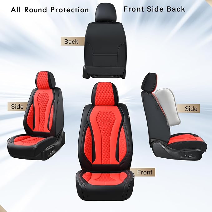 Coverado Seat Covers 2 Pack, Car Seat Covers Front Seats, Red Car Seat Cover, Waterproof Car Seat Covers, Car Seat Cushion, Front Leather Seat Protector Fit for Most Cars - Image 4