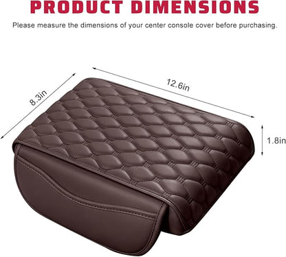 Car Center Console Cover, Memory Foam Auto Armrest Cushion Center Console Pillow Pad with Side Pockets, Anti-Scratch Leather Elbow Pillow Armrest Seat Box Protector for Most Cars (Coffee) - Image 2