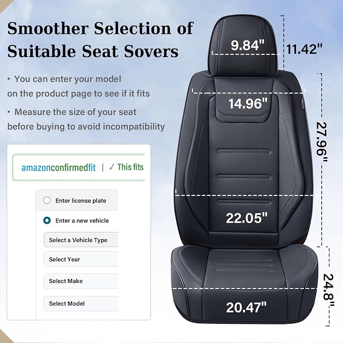 Coverado Car Seat Covers, Front Covers for Cars, Car Seat Cover Front Seats, Car Seat Protector Waterproof, Leather Car Seat Cushion, Universal Interior Covers Seat Protectors for Most Cars Black - Image 7