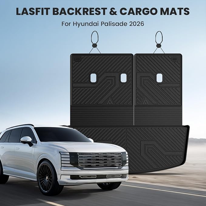 LASFIT Cargo Mats for Hyundai Palisade 2026 | All Weather TPE Custom Fit Cargo Trunk Mat & Backrest Mats Accessories, Black - Image 2