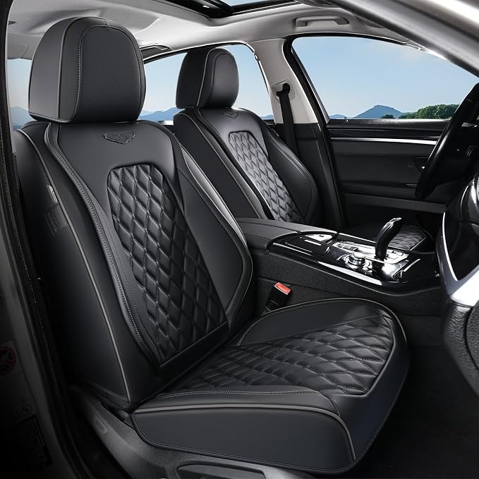 Coverado Front Seat Covers, Waterproof Nappa Leather Anti-Scratch Protectors, Universal Fit for Sedans, SUVs, Pickups, Car Accessories, Waterproof Seat Covers-Black by COVERADOAUTO