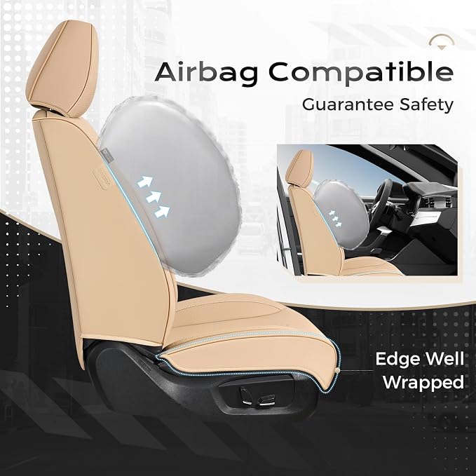 Coverado Car Seat Covers Full Set, Front Seat Covers with Lumbar Support and Back Seat Cover Waterproof Leather Automotive Seat Cover, Universal Car Interior Protectors Cushion for Most Cars - Image 3