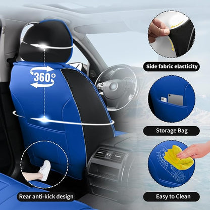 Fit Highlander Premium Leather Car Seat Covers for Toyota Highlander 2007-2025 2026 - Waterproof，Breathable，All-Weather Seat Cushion Protecto & Airbag Compatible, 2 Front Seat Blue&Black - Image 4