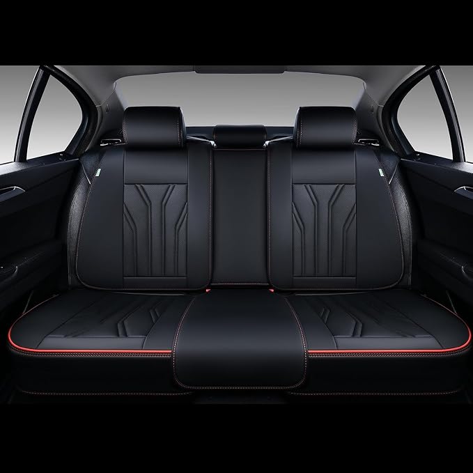 Leather Seat Covers Full Set Car Seat Protectors 5 Seats Automotive Seat Covers Universal Fit for Most Cars Trucks SUV-Black&Red Line - Image 6