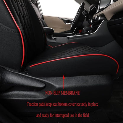 EKR Car Challenger Seat Covers 2015-2023,Leatherette Full Set | Custom Fit for Dodge Challenger 2015 2016 2017 2018 2019 2020 2021 2022 2023 -Faux Leather(Black with Red Piping) - Image 2