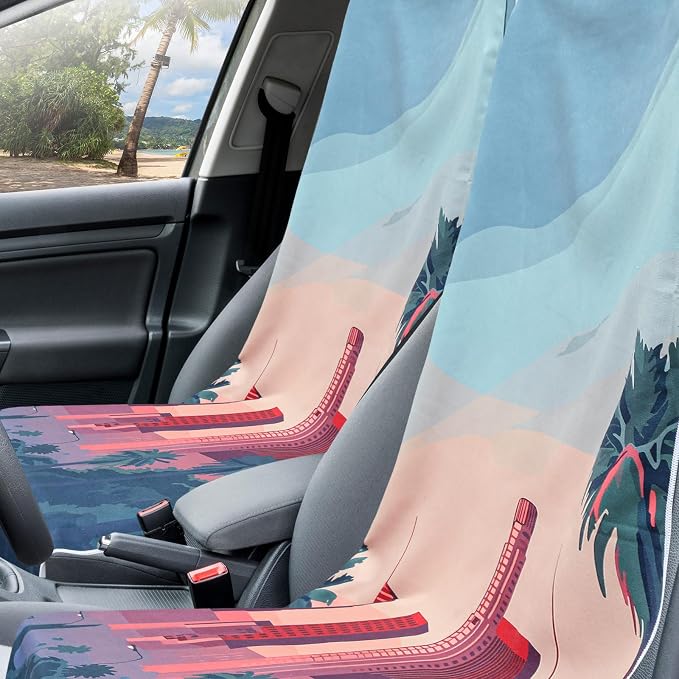 2 Pack Car Seat Towel Cover with Storage Bag, Los Angeles Street Scene | 63 x 32 in Car Towel Seat Cover Non Slip Waterproof, Gym Workout Swimming Running, Machine Washable Sweat Absorbent Protector - Image 3