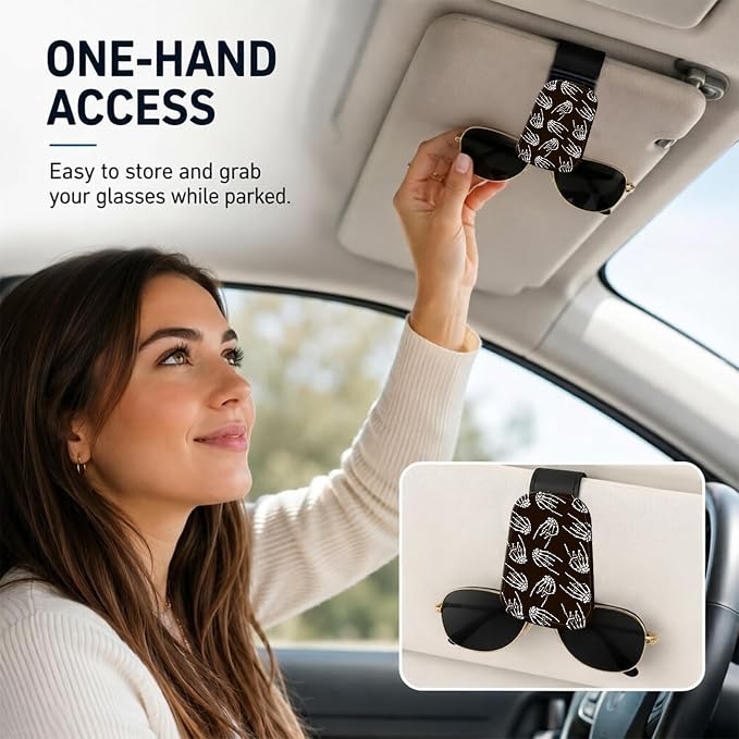 Leather Magnetic Sunglass Holder for Car Sun Visor, Cute Eyeglass Ticket Card Hanger Clip, Universal Auto Interior Accessories for SUV Pickup Truck, Brown Skeleton - Image 2