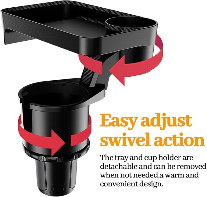 360° Rotatable Car Cup Holder Expander Tray - Adjustable Auto Food Table Desk with Anti-Slip Base, Universal Fit for Front & Back Seat, Holds Snacks, Phones, Drinks (18kg Load Capacity) - Image 4