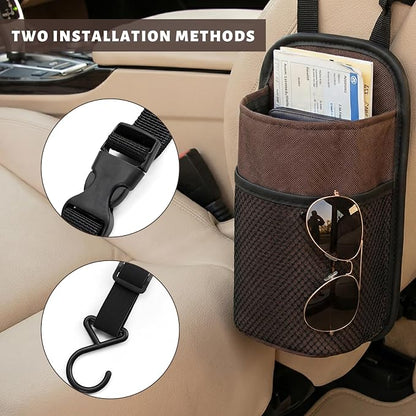 2 in 1 Large Car Cup Holder, 80 oz Multi-Function Auto Water Bottle Storage Bag with Mesh Pocket, Universal Hanging Seat Side Organizer Cup Holders for Car SUV Truck (Brown) - Image 5