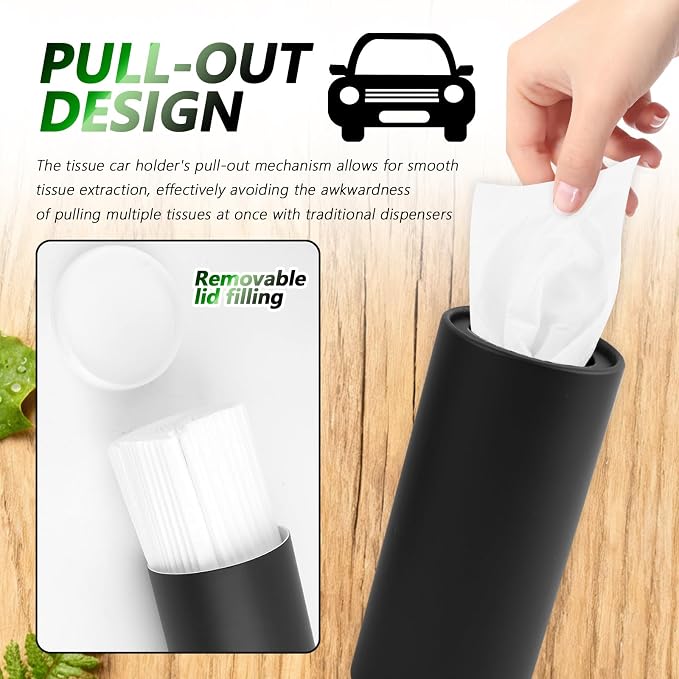 4PCS Car Tissue Holder,Pull-Out Cylinder with 30-Count Tissue | Minimalist Design Fits Cup Holders,Refillable Container,Multipurpose as Trash Can/Coin Holder,Portable for Car/Travel/Office - Image 5