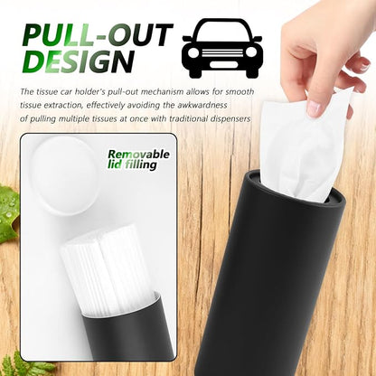 4PCS Car Tissue Holder,Pull-Out Cylinder with 30-Count Tissue | Minimalist Design Fits Cup Holders,Refillable Container,Multipurpose as Trash Can/Coin Holder,Portable for Car/Travel/Office - Image 5