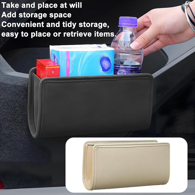 Car Seat Side Storage Pocket, Leather Hanging Foldable Multifunctional Vehicle Front Door Back Organizer Box, Waterproof Auto Interior Organizing Container, Universal fit(Beige) - Image 3