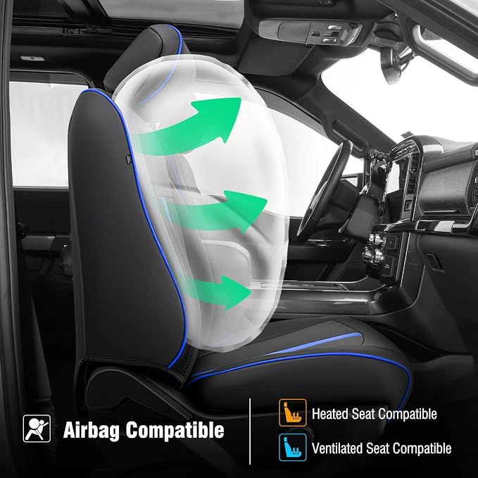 DiffCar® for Ford F150 Seat Covers 2015-2023 2024 2025 2026, Black/Blue | Full Set Faux Nappa Leather, Fit Crew and SuperCrew Cab XL XLT, Custom Fit for Ford F-150 Accessories, Pickup Seat Protectors - Image 7