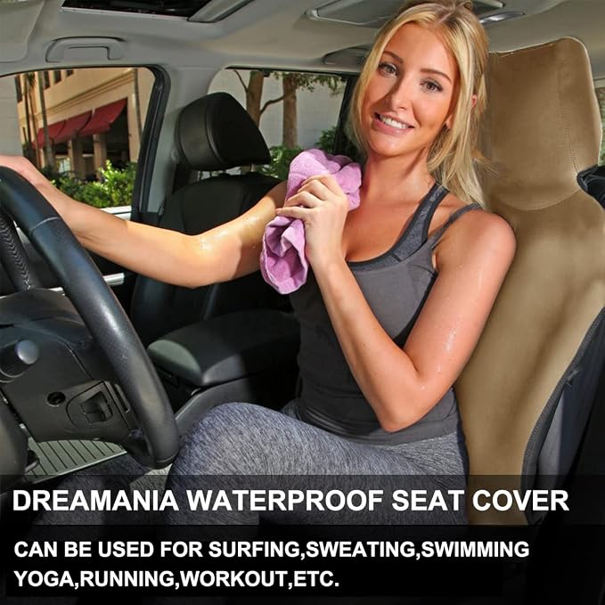 Neoprene Waterproof Car Seat Cover, Khaki 2pcs, Non-Slip | Car Seat Protector, Sweat-proof, Universal Fit SUV & Truck, Machine Washable, For Gym, Yoga, Pets, Workout, Beach, Swimming - Image 5