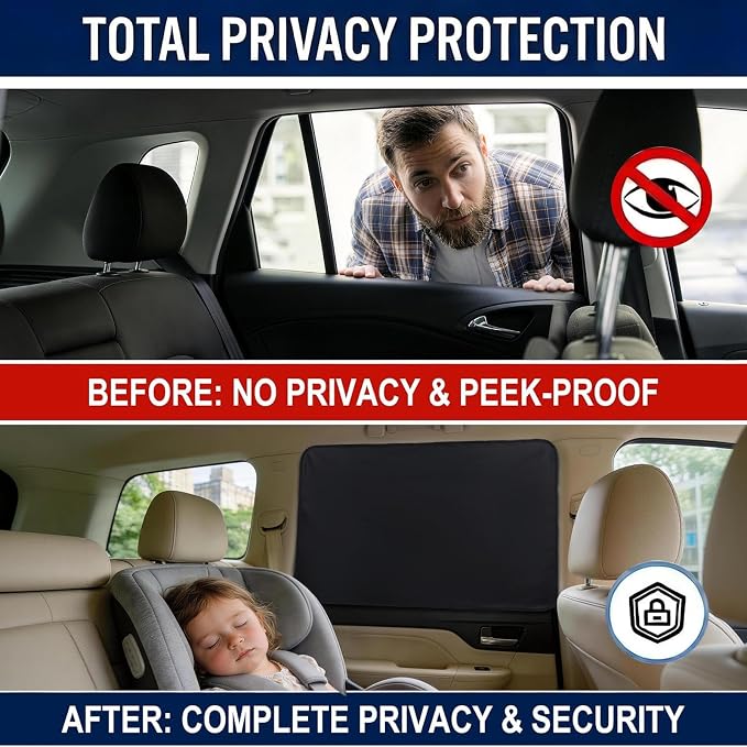 XCBYT Magnetic Car Window Shades for Rear Windows, 100% Blackout Privacy | 2-Pack Heat & UV protection for camping, baby sleep, work break, road trip. Fits steel frames only, measure size before buy - Image 4