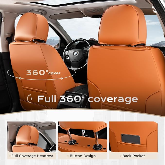 Coverado Nappa Leather Car Seat Covers Front Set, Luxury Waterproof Seat Protectors, Airbag Compatible Anti‑Slip Auto Seat Covers, Universal Fit for Most Cars SUVs Trucks Pickup Vehicles - Image 4