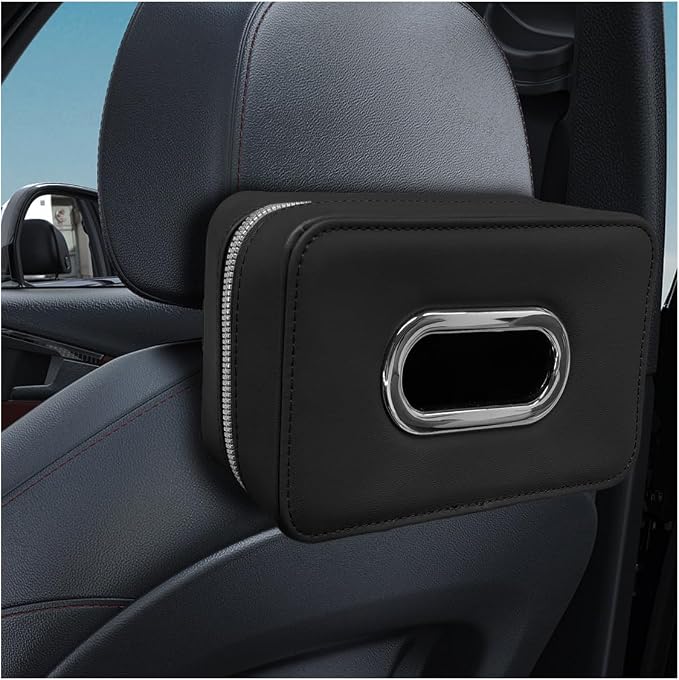 Craedli Car Tissue Holder, Leather Backseat Tissues Box Cover Rectangular Car Napkin Holder for 100-150 Tissues Organizer, Large Napkin Case Auto Headrest Hanging Mask Dispenser for SUV Sedan (Black) by Unknown