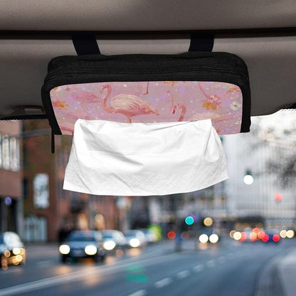 Car Tissue Holder Car Napkin Holder Car Tissue Box Dispenser Storage Case Sun Visor Mask Holder with Adjustable Straps Reusable Refillable Pink Gradient Flamingo and Petals - Image 6