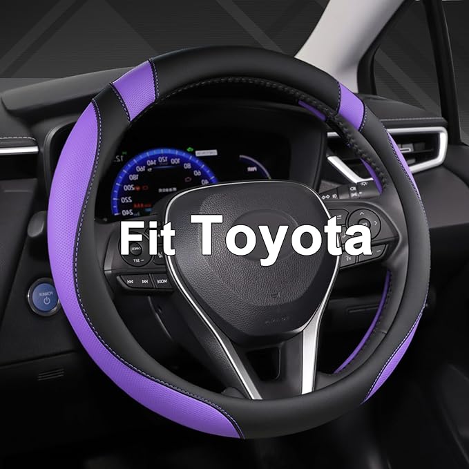 West Llama Customized Auto Car Steering Wheel Cover for Toyota Rav4 Corolla Camry Highlander (Black+Purple-Standard Size) by WESTLLAMA