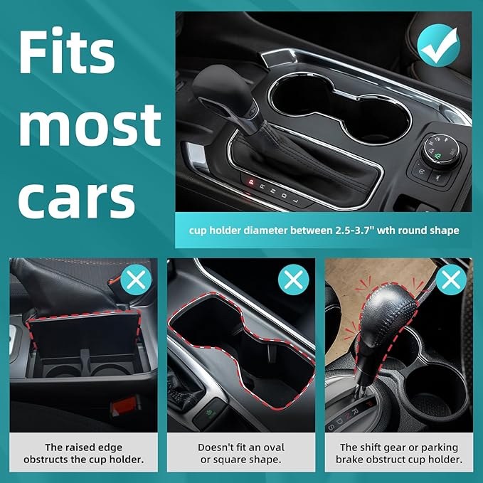 TYKOR Car Cup Holder Expander Adapter, Extender for Car with Offset Base | Compatible with Yeti 14/24/36oz, Owala 12/24/40oz, Other Large Water Bottles and Mugs in 3.2"-4.0" - Image 5