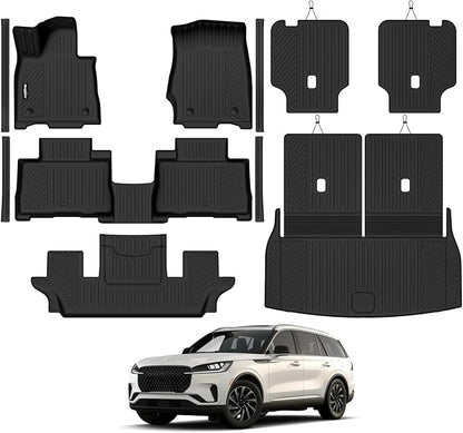 Floor Mats for 2020-2026 Lincoln Aviator 6 Seats(with Cupholder) | Trunk Mat and 2nd/3rd Backrest Mat & Door Sill Guard All Weather TPE Protector Odorless Interior Accessories Floor Liners by Bingoliner