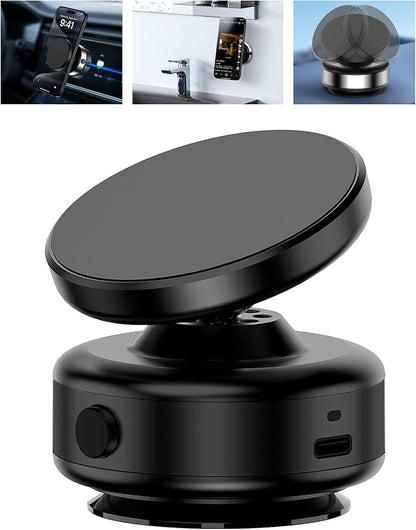 Electric Vacuum Suction Cup Magnetic Phone Mount, 360 Rotatable Magnetic Cell Phone Holder, Adjustable Hands-Free Portable for Magsafe iPhone Car Gym Mirror Smooth Surface(Black) by Unknown