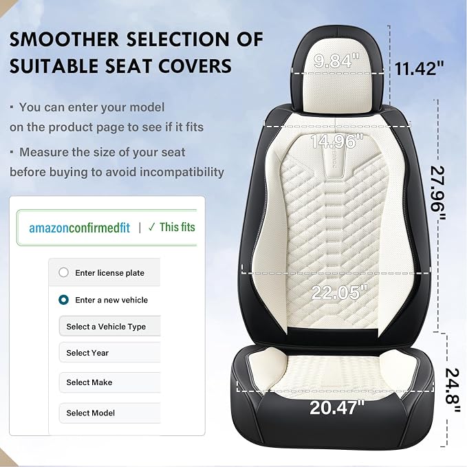 Coverado Leather Seat Covers, Car Seat Covers Full Set, Waterproof Nappa Leather Car Seat Cover, Car Seat Protectors 5 Seats, Black & White Automotive Seat Covers Fit for Most Cars Trucks - Image 7