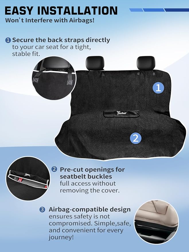 1160g Heavy Duty Towel Car Seat Cover, Sweatproof Absorbent Microfiber Rear Seat Protector for Gym Beach Athletes, Universal Fit Waterproof Back Seat Mat for Sedans SUV Minivans(Black,1PC) - Image 4
