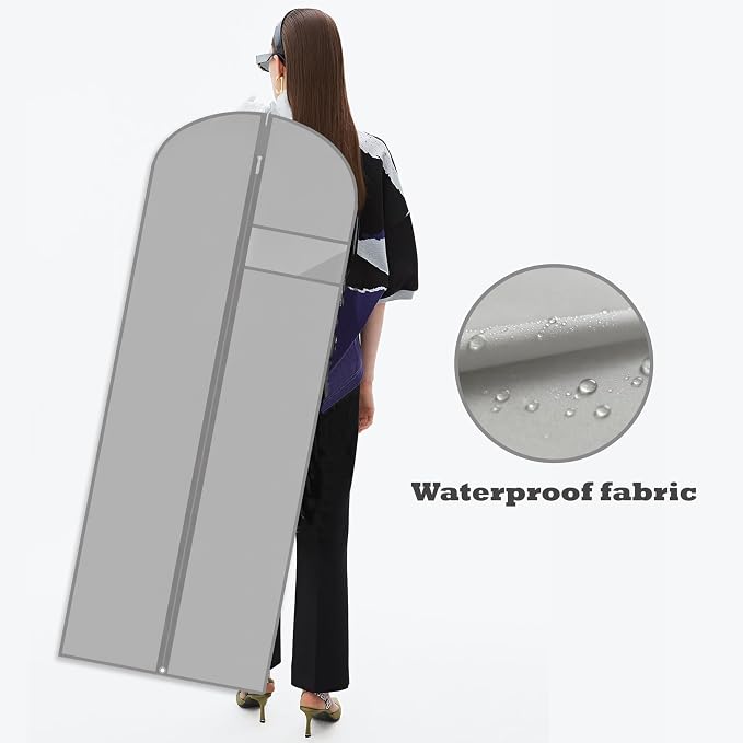 Dress Bags for Gowns Long, 65'' Garment Bags for Hanging Clothes, Suit Bag Cover for Storage and Travel (Grey) - Image 6