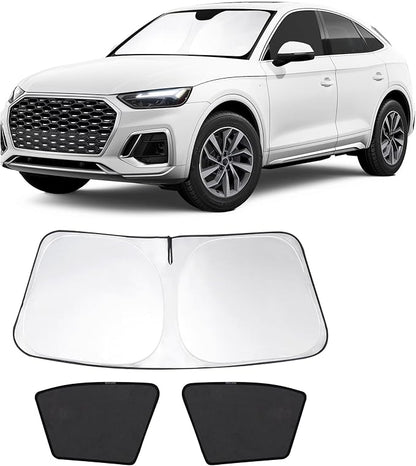 3PCS Car Window Shades Front Windshield Sun Shade Foldable Window Shade Custom Fit for 2019-2024 Audi Q5 Accessories Car Shades for Front Windows Anti-UV Rays Block Heat by FannycCargoCover