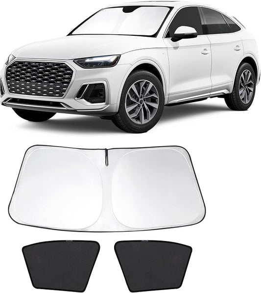 3PCS Car Window Shades Front Windshield Sun Shade Foldable Window Shade Custom Fit for 2019-2024 Audi Q5 Accessories Car Shades for Front Windows Anti-UV Rays Block Heat by FannycCargoCover