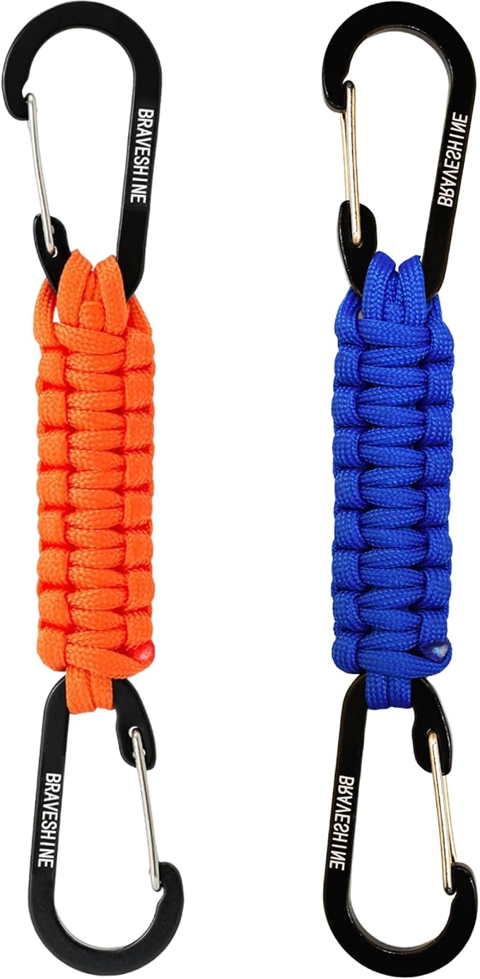 BRAVESHINE Paracord Keychain Carabiner Clip | D Ring Hanger Lanyard Hook | 7.3inch Long | for Stroller, Water Bottle, Key, Backpacks, Men, Women, Luggage, Car Seat Headrest, Fence, Bag Charms by BRAVESHINE