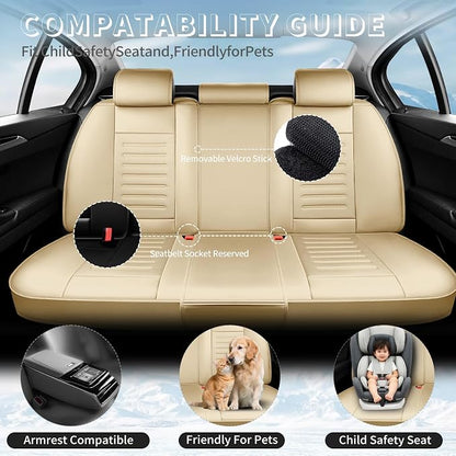 Fit bZ4X Car Seat Covers for Toyota bZ4X 2023-2025 2026 -Premium Leather, Waterproof，Breathable，All-Weather Seat Cushion Protecto & Airbag Compatible, 2 Front Seat Beige - Image 3