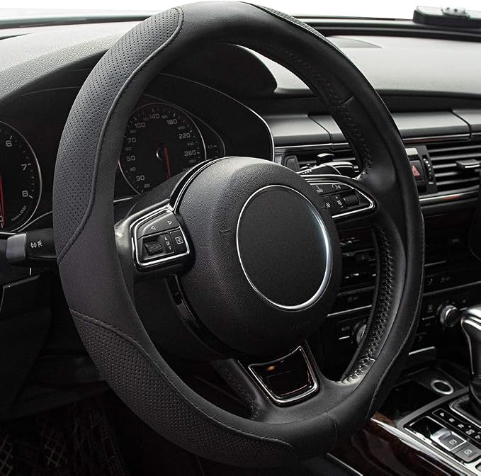 Car Steering Wheel Cover,14.5-15 Inch Black Universal Microfiber Leather Covers Breathable Anti-Slip Odorless Steering Wheels Accessories for Men Women by Xizopucy